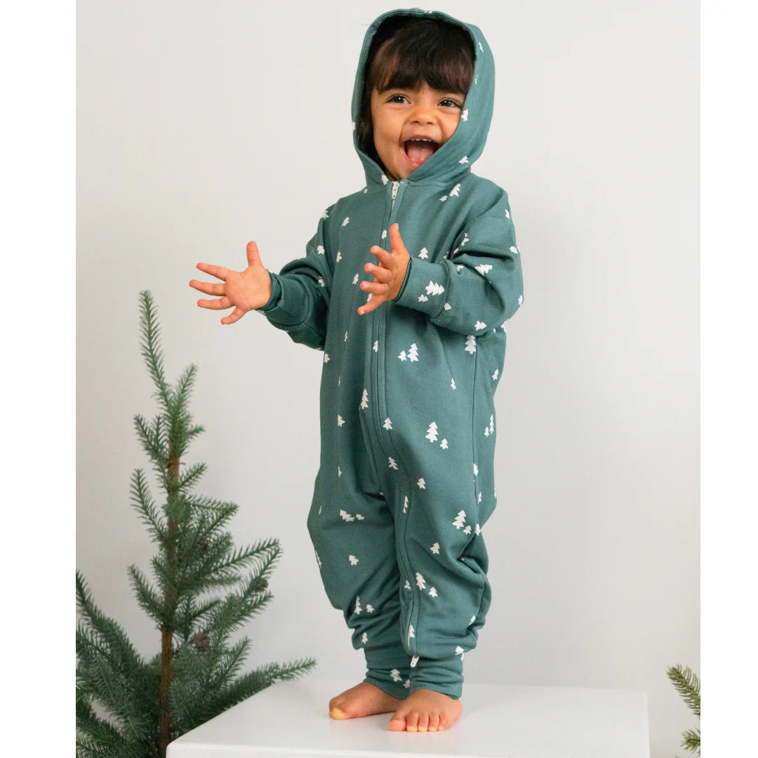 Baggy Hoodie Zipper Jumpsuit - Tiny Trees