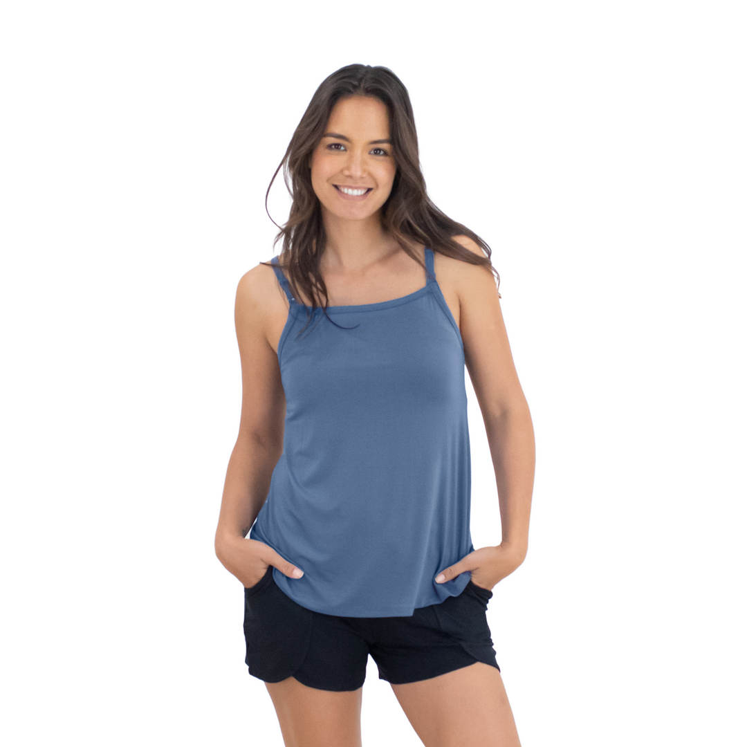 Bamboo Lounge Around Nursing & Maternity Tank - Slate Blue