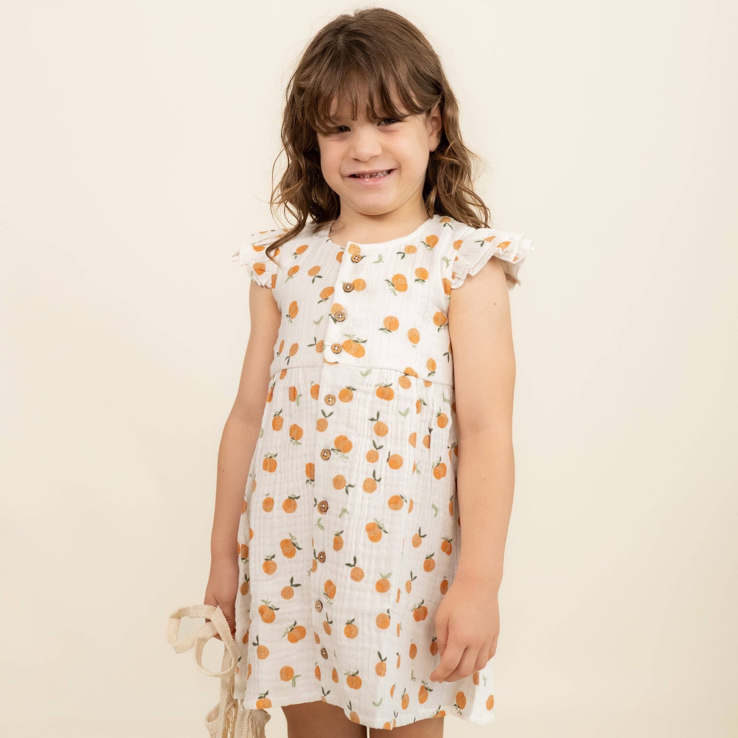 Organic Button Flutter Dress - Mandarin