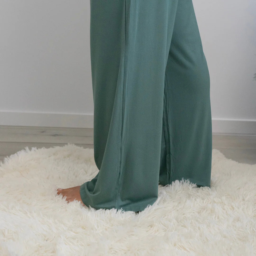 Women's Wide Leg Lounge Pants - Leafy Green