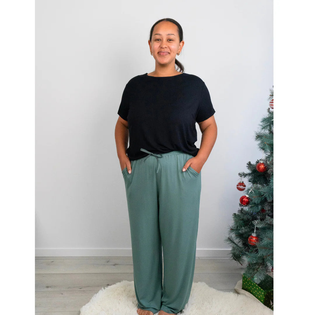 Women's Wide Leg Lounge Pants - Leafy Green