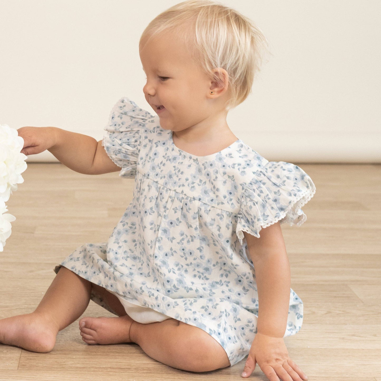 Organic Short Sleeve Flutter Dress - Blue Vines