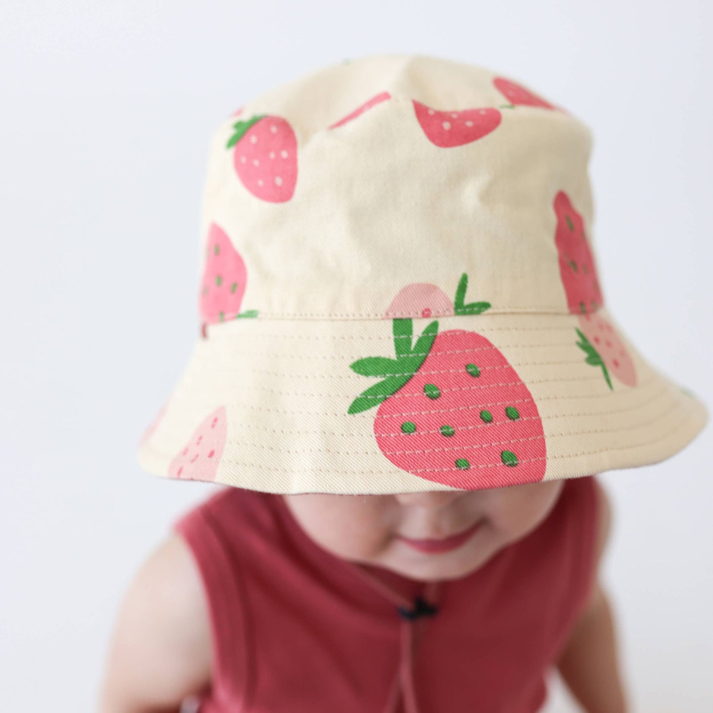 Reversible Organic Cotton Bucket Hats - Strawberries and Rose