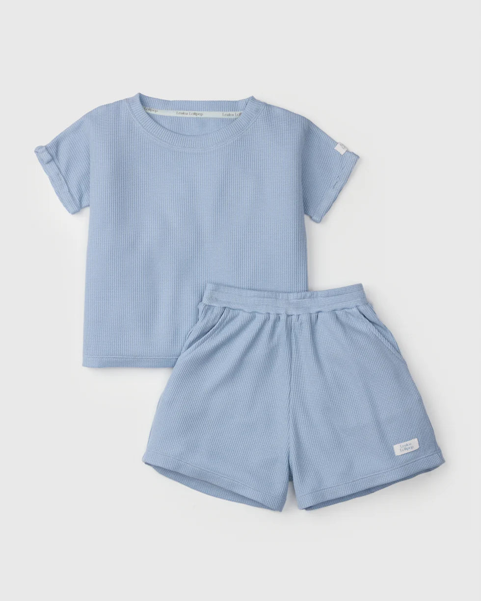Waffle Top + Bottom Set - Blue Fog