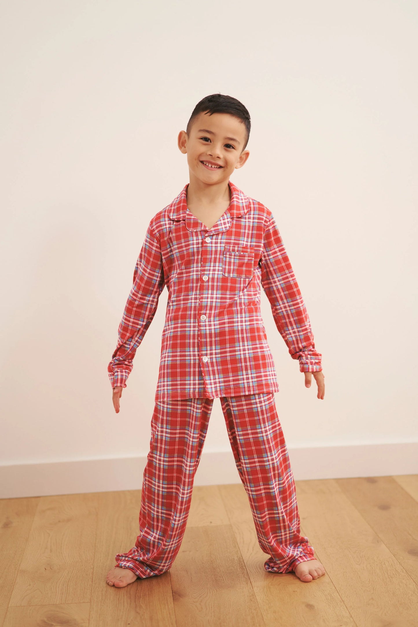 Kid's Collared Button up Set - Red Plaid