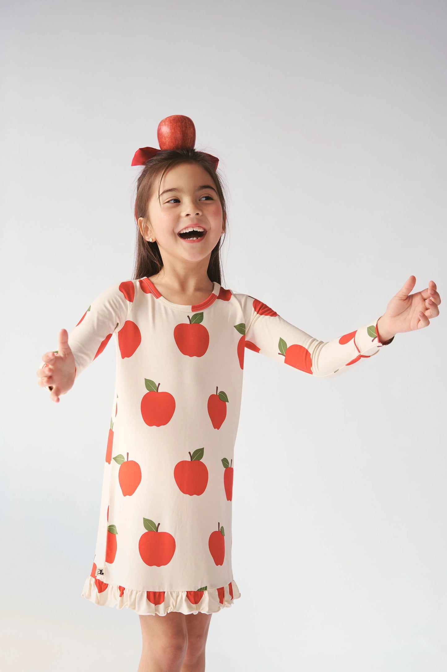 Long Sleeve Ruffled Sleep Dress - Apple