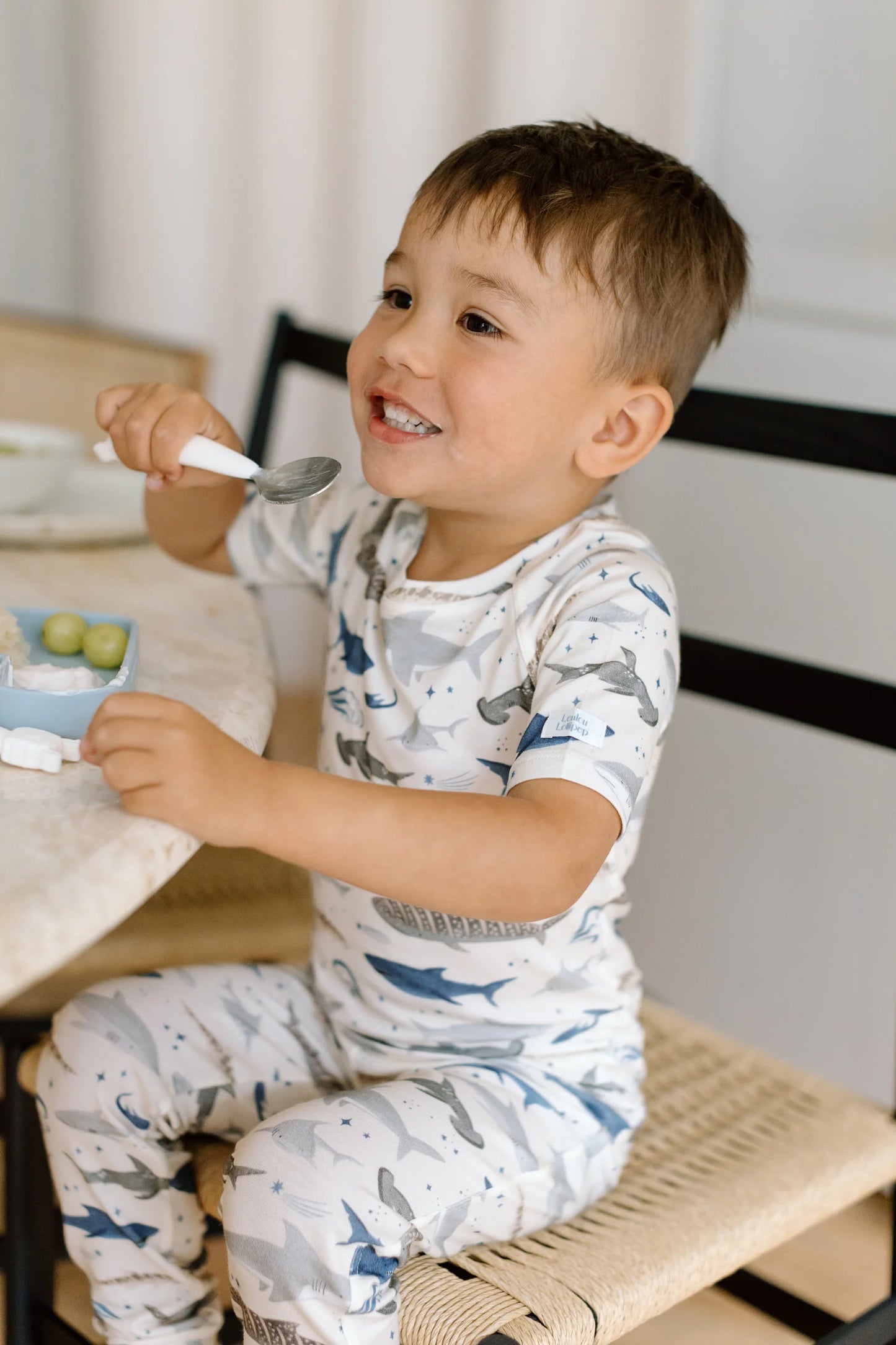 Short Sleeve Long Pants Pajama Set - Smiley Sharks