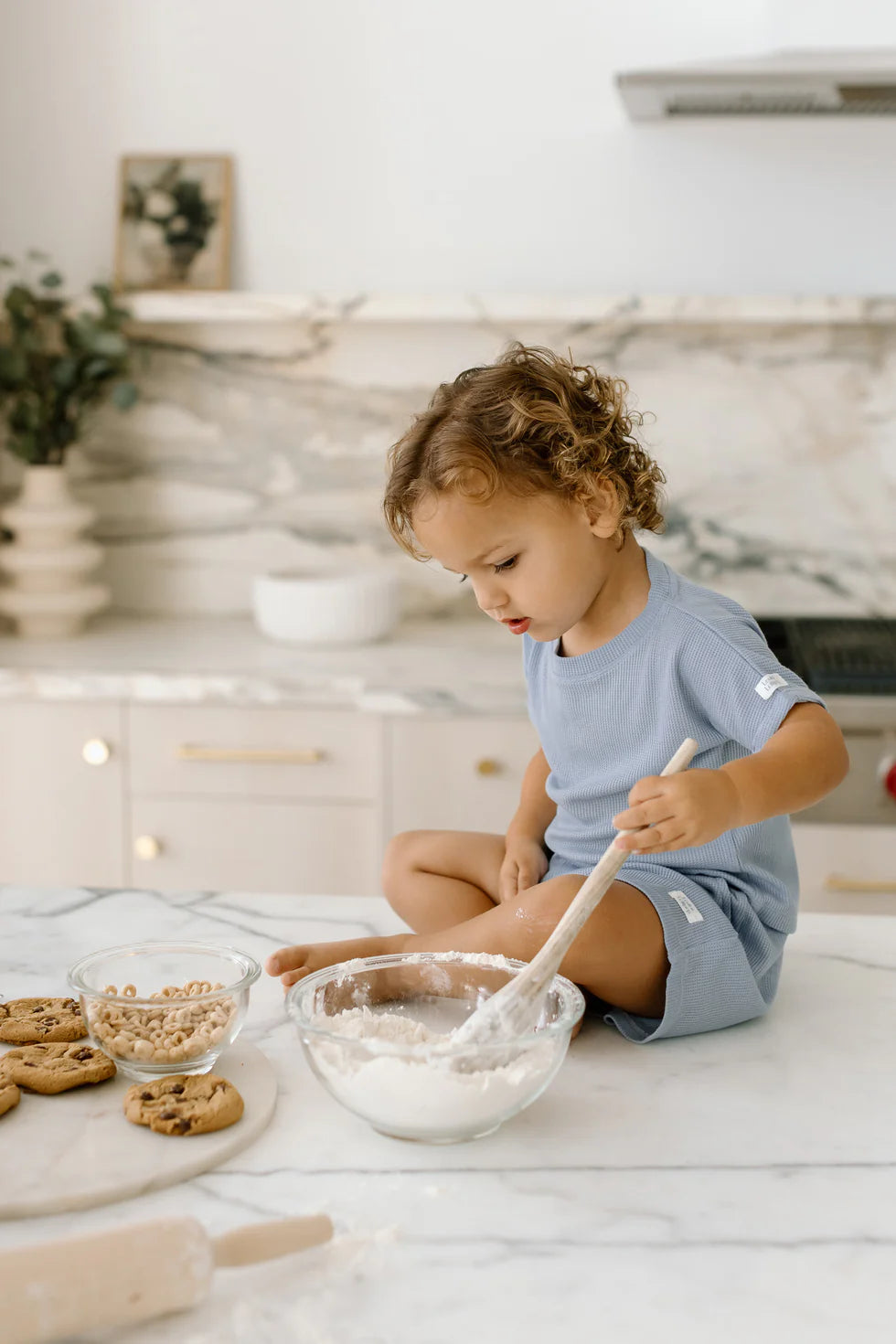 Waffle Top + Bottom Set - Blue Fog