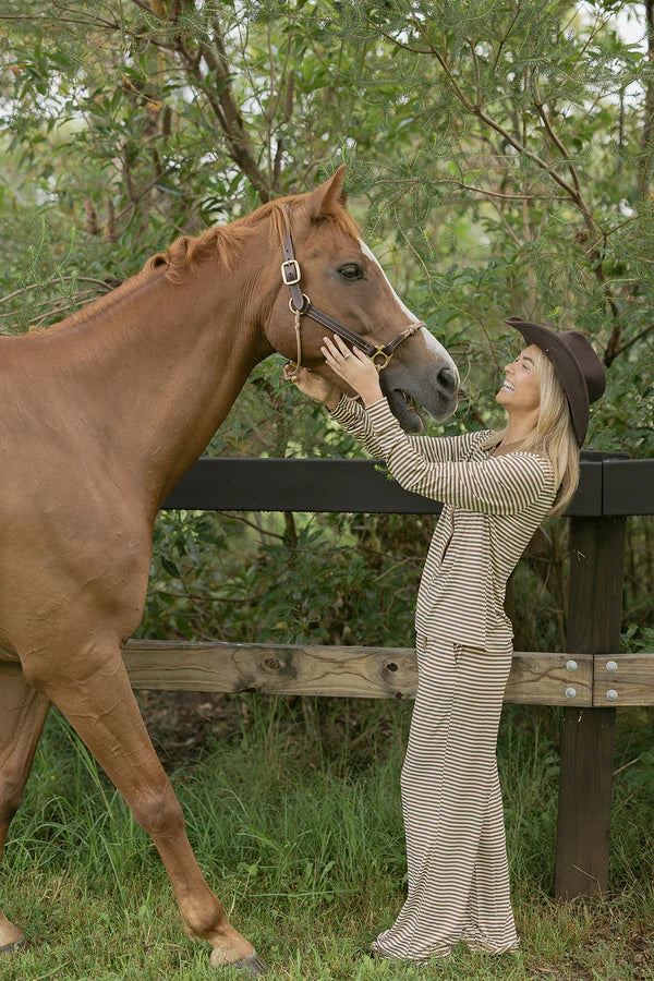 Ladies Polo Set - Caramel Stripe
