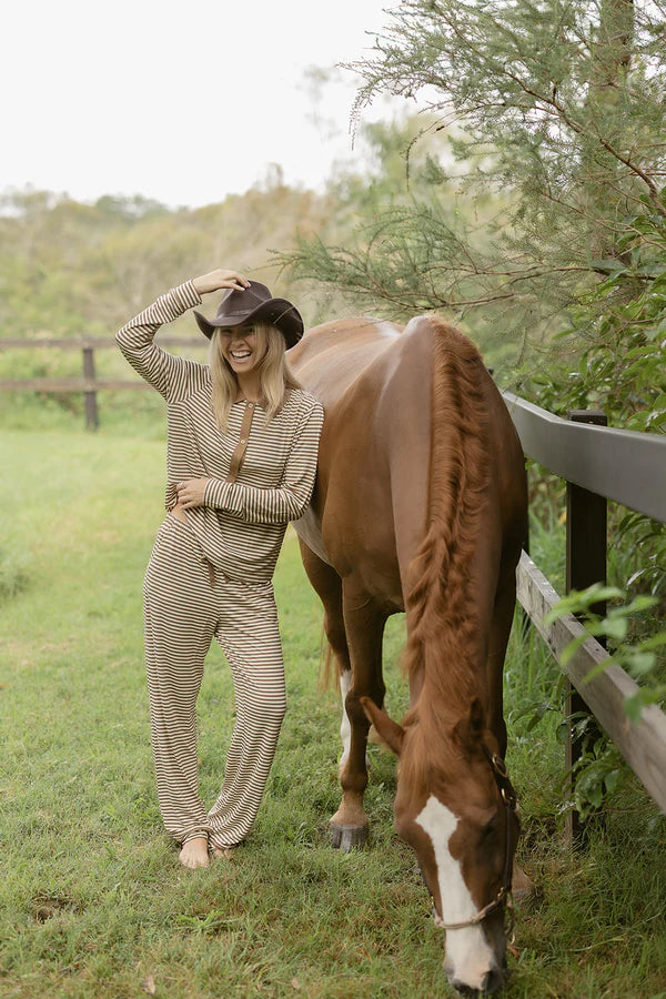 Ladies Polo Set - Caramel Stripe