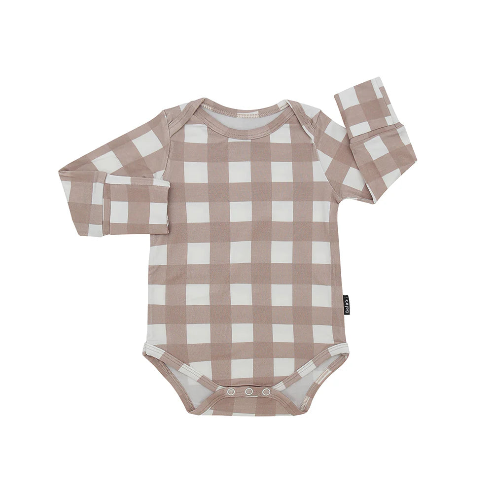 L/S Onesie | Taupe Plaid