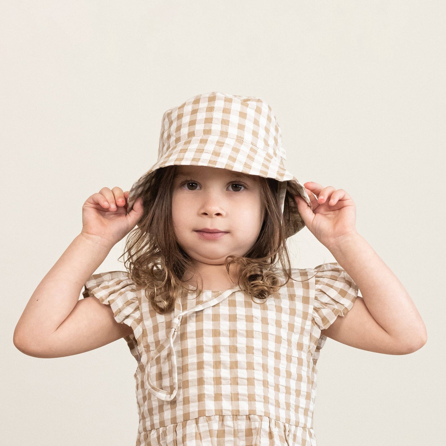 Organic Bucket Sun Hat - Brown Chequered