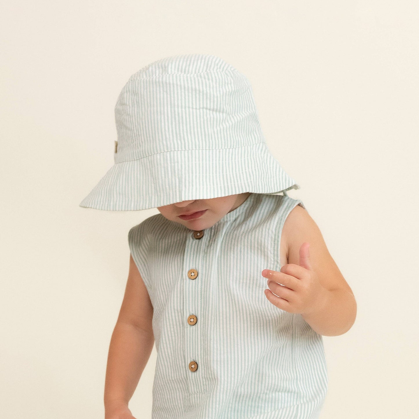 Organic Bucket Sun Hat - Green Stripes