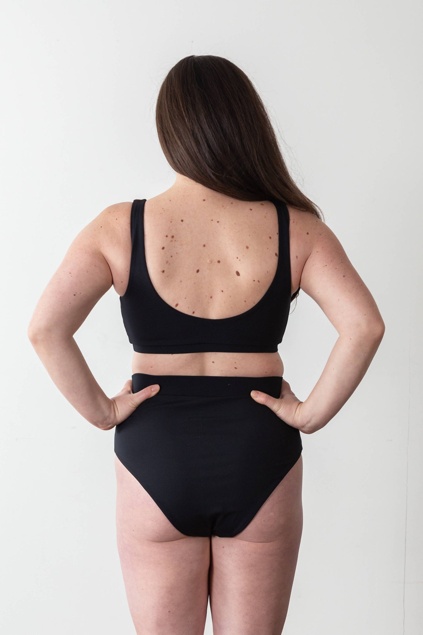 Solid Black Ribbed Women's High Waist Bikini Bottom