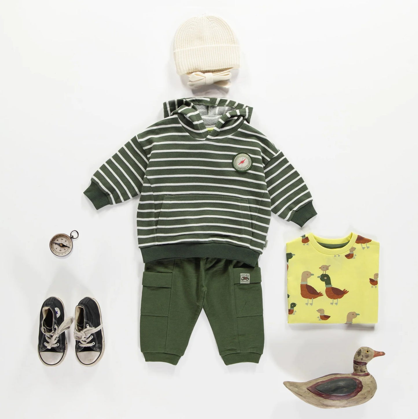 French Terry Hoodie - Forest Green Stripes