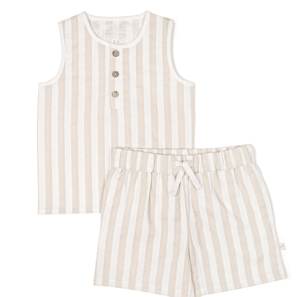 
                  
                    Organic Cotton Tank and Shorts Set | Beige Stripes
                  
                