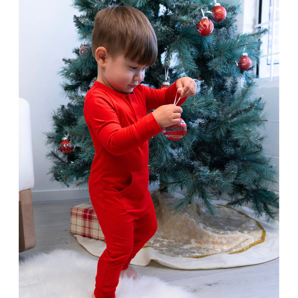 Long Sleeves Pocket Romper - Santa Red
