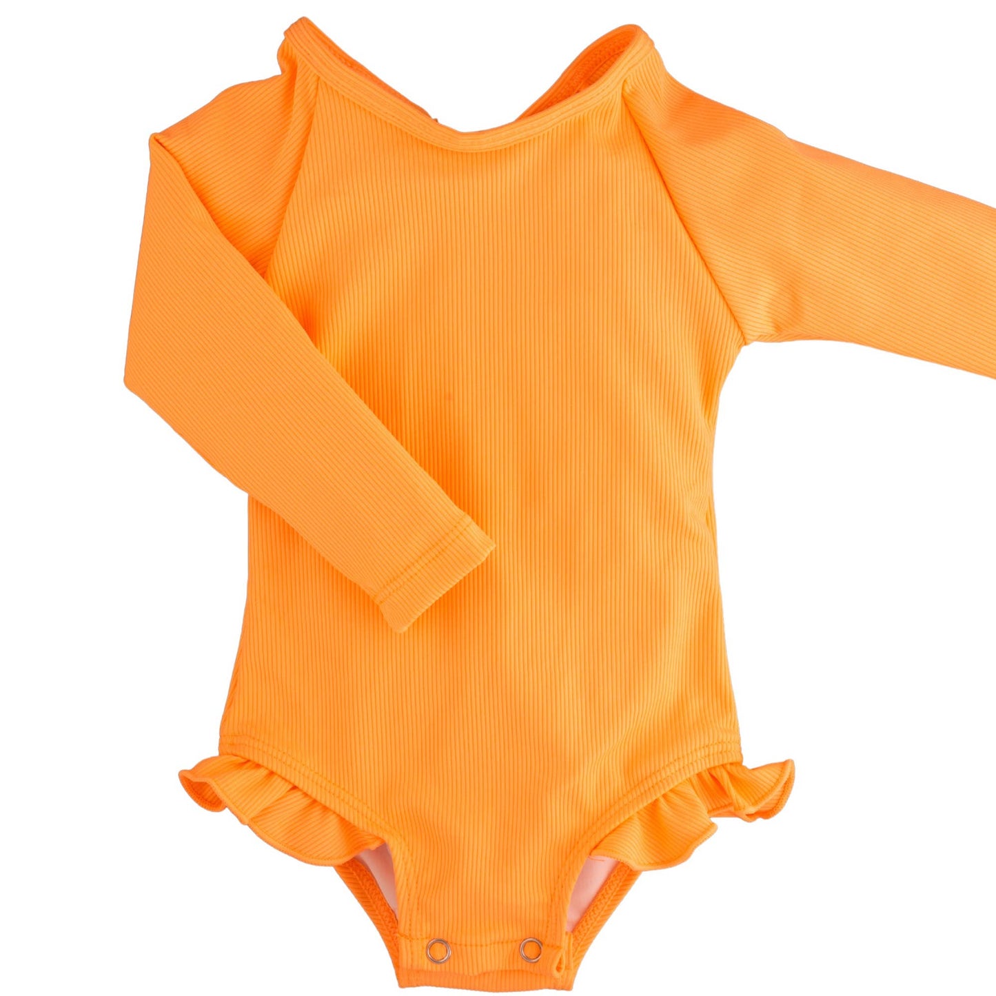
                  
                    Orange swimsuit with long sleeves on a white background
                  
                