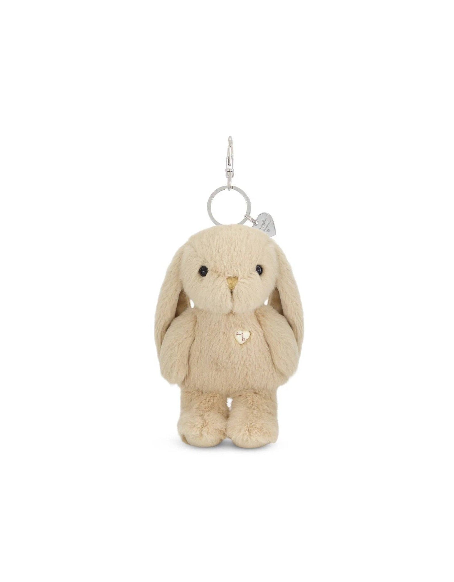 
                  
                    Beige plush bunny keychain on a white background.
                  
                