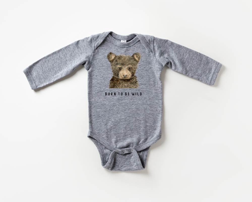 Born to be Wild Bear L/S Bodysuit - Grey