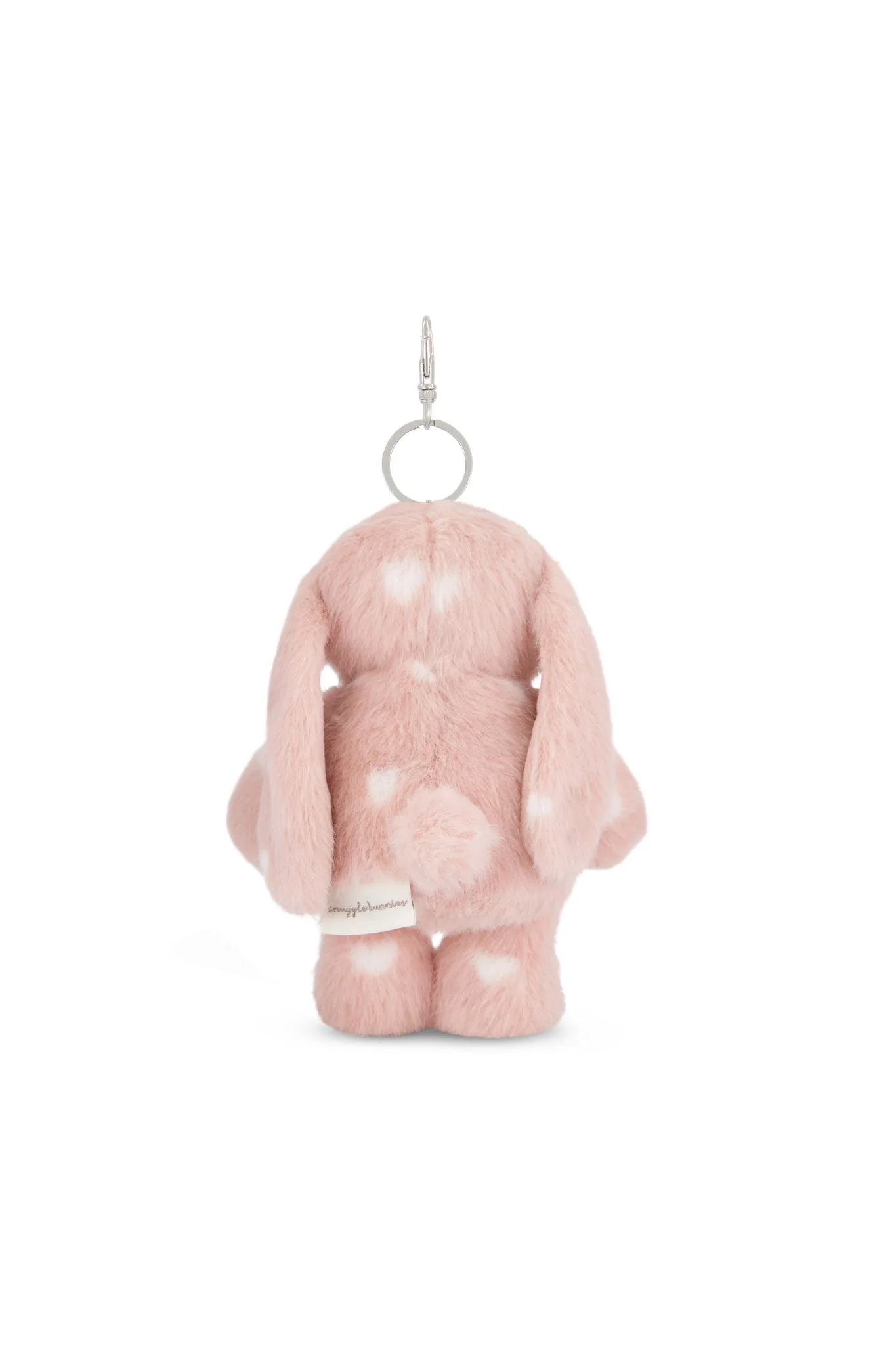 
                  
                    Pink plush bunny keychain on a white background.
                  
                