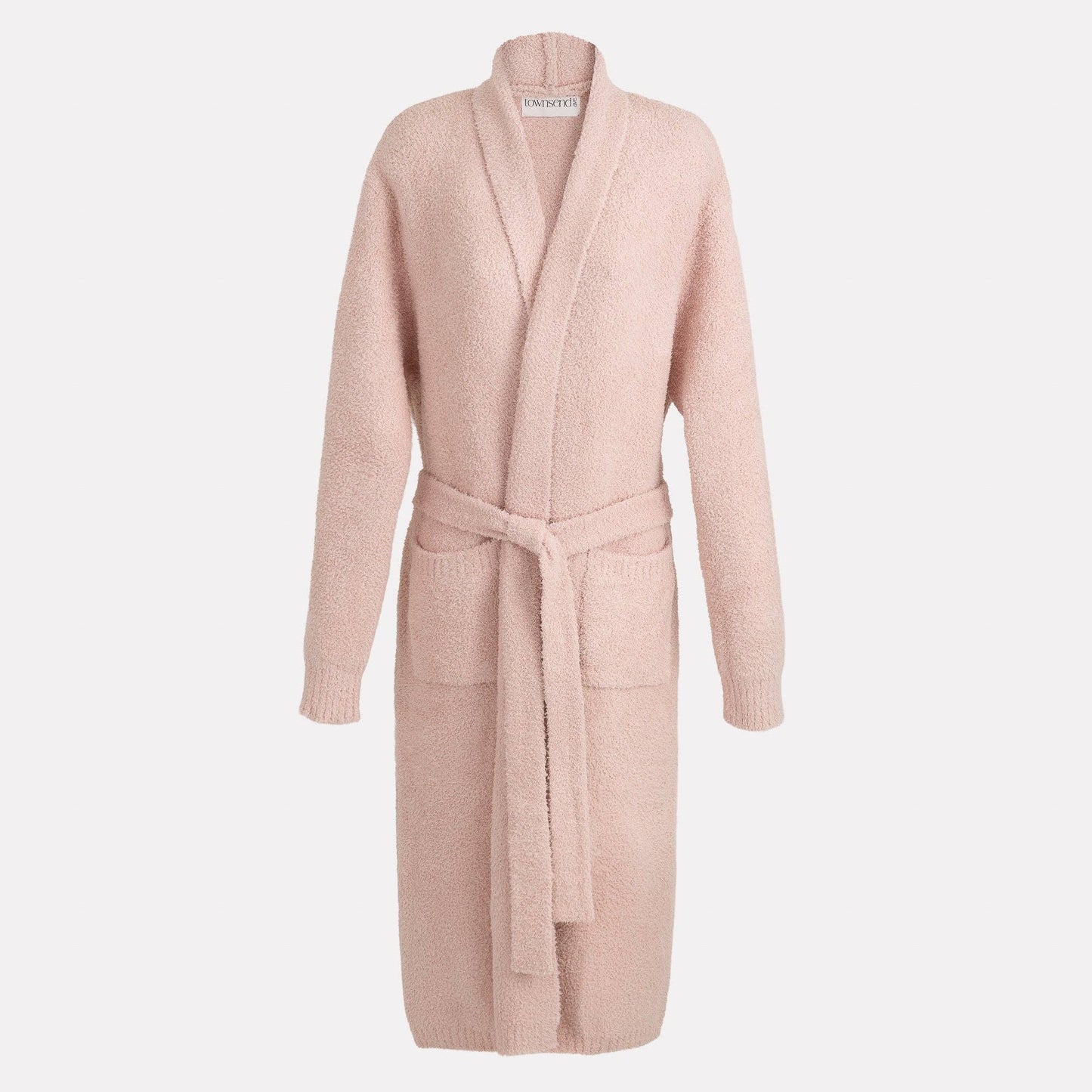 
                  
                    Pink robe with a belt on a light gray background.
                  
                