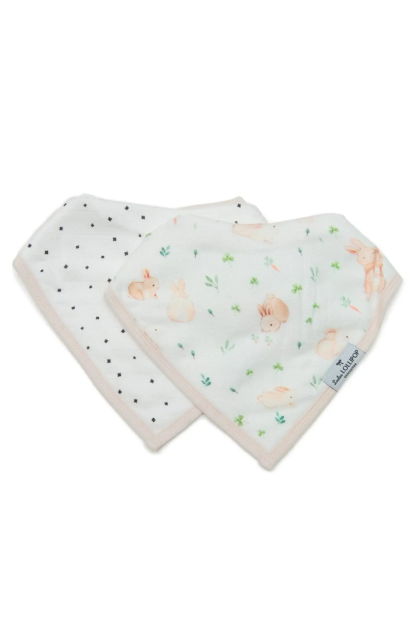 Two baby bibs with different patterns on a white background.