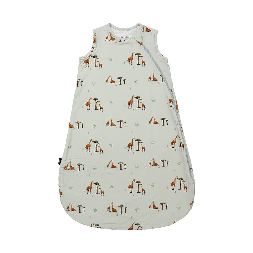 
                  
                    Baby sleep sack with a giraffe pattern on a white background.
                  
                