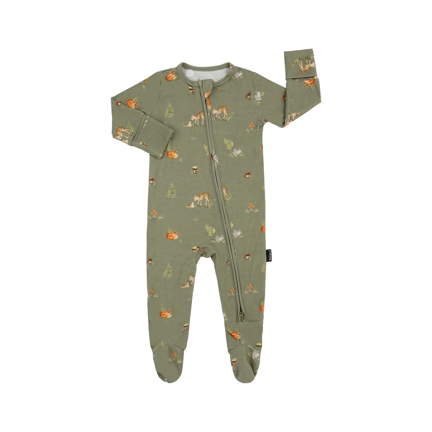 
                  
                    Green baby onesie with a zipper on a white background.
                  
                