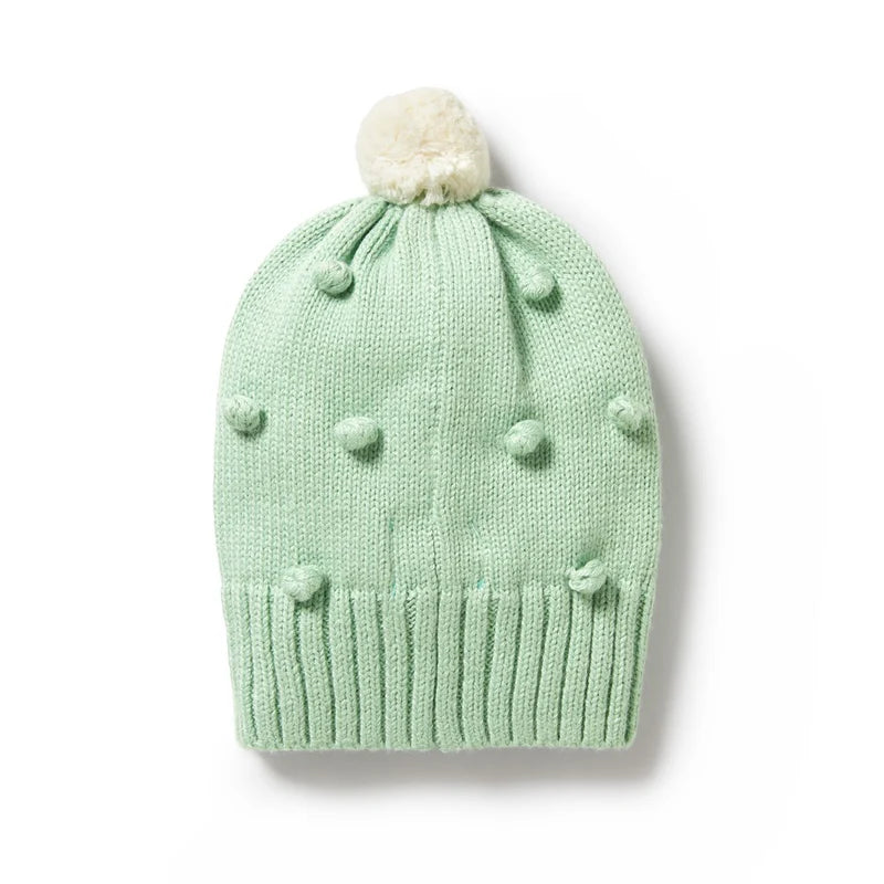 Mint Green Knitted Bauble Hat