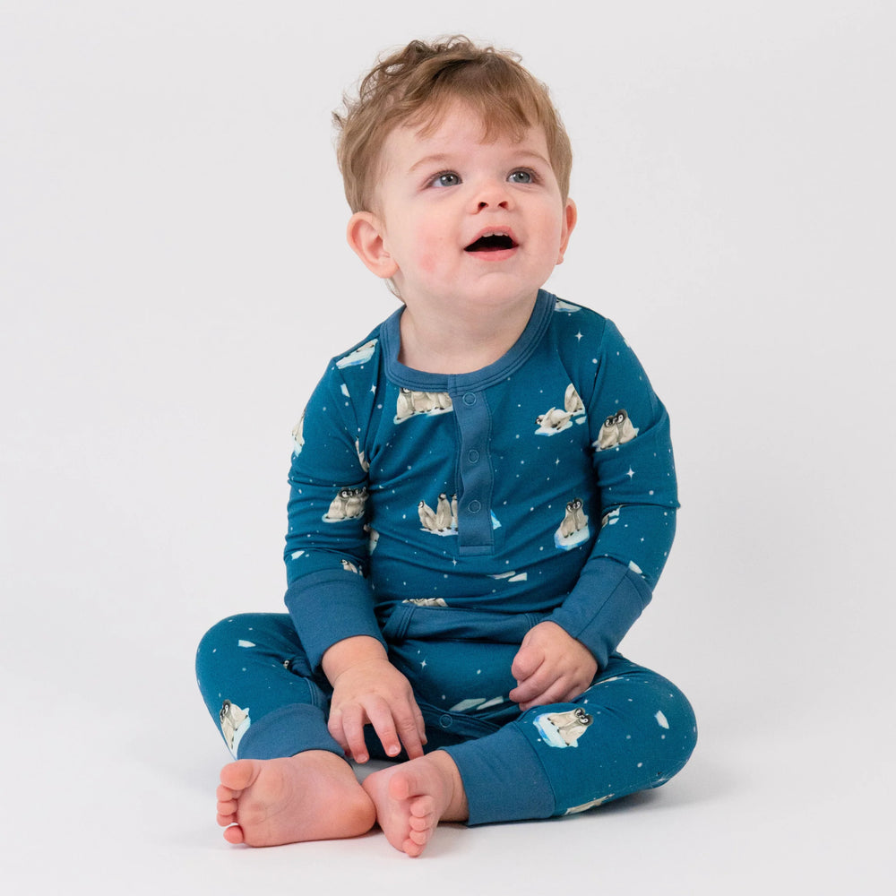Long Sleeve Pocket Romper - Penguins (Night Sky)