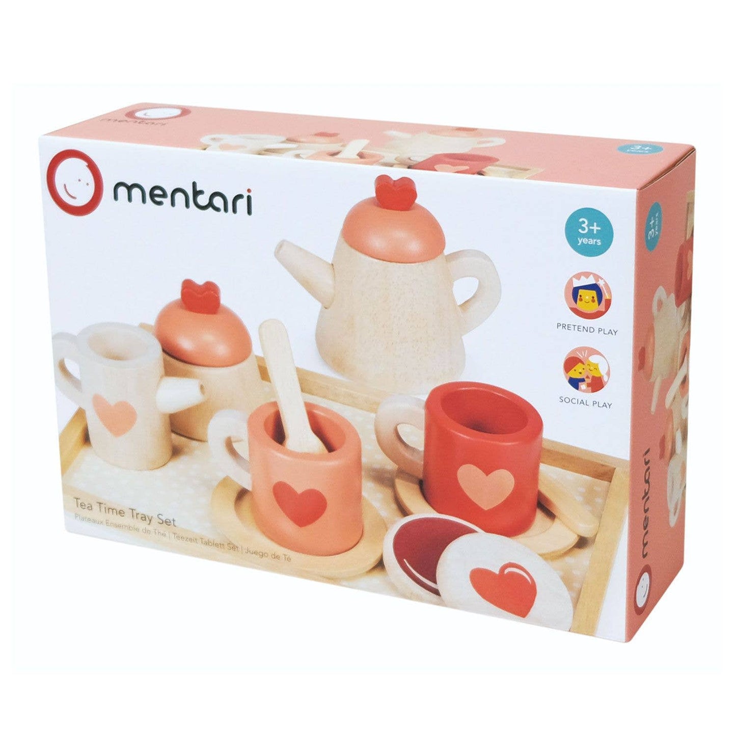 
                  
                    Mentari toy tea time tray set packaging with teapot, cups, and tray on a white background.
                  
                