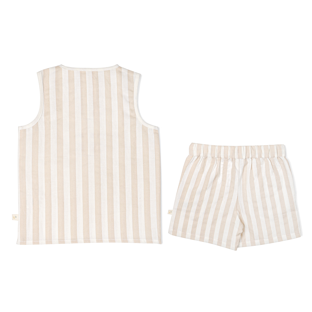 
                  
                    Organic Cotton Tank and Shorts Set | Beige Stripes
                  
                