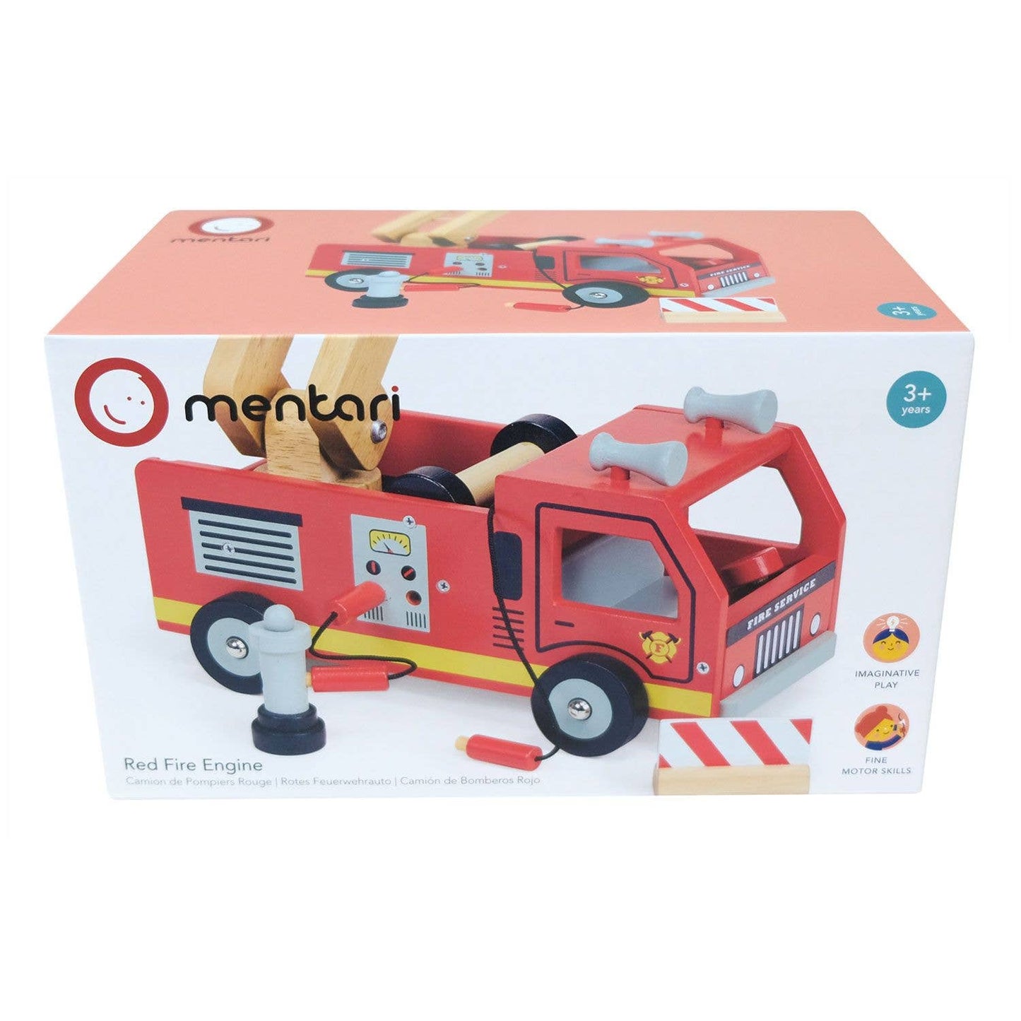 
                  
                    Boxed toy red fire engine with Mentari branding on a white background.
                  
                