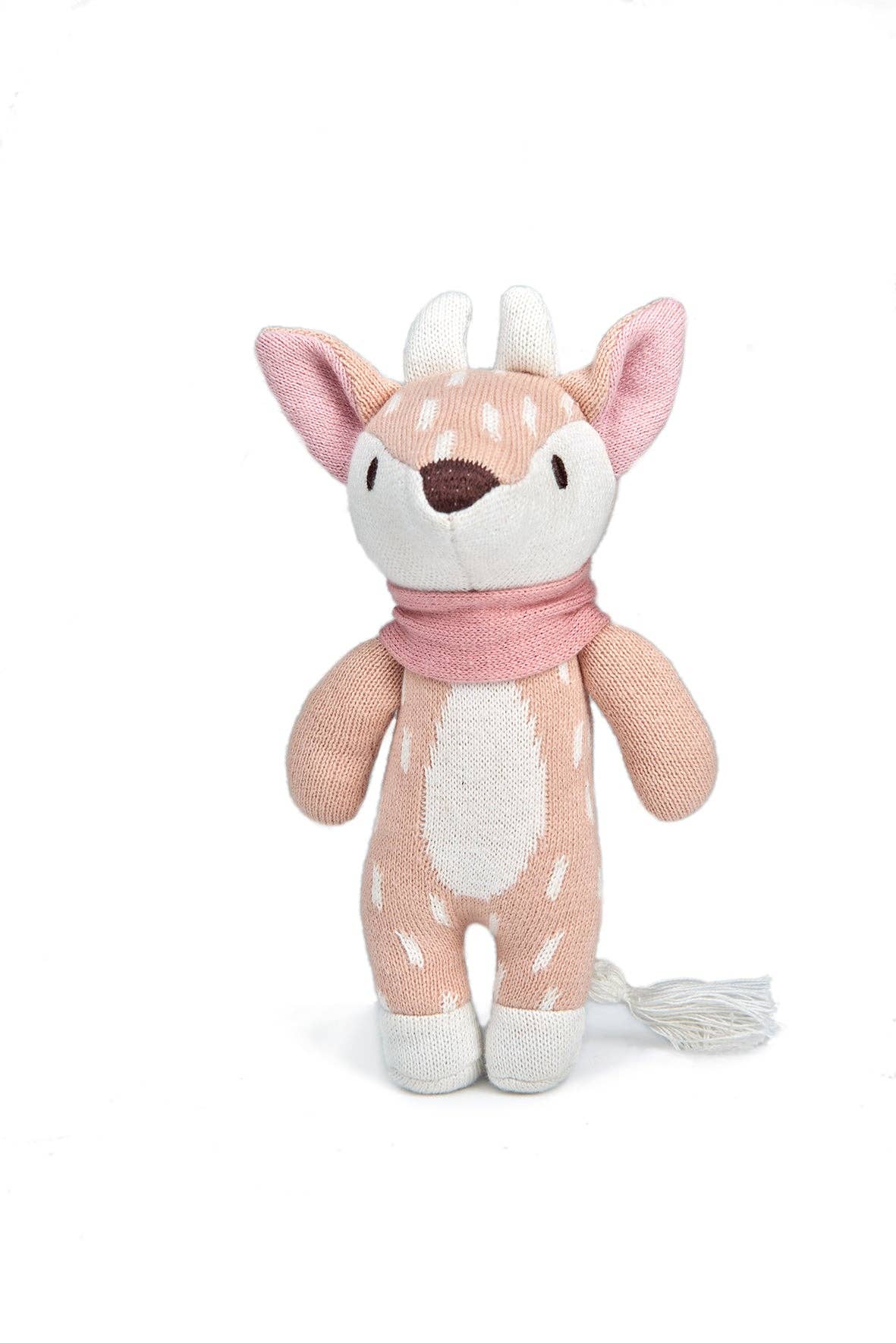
                  
                    Plush toy deer with a pink scarf on a white background.
                  
                