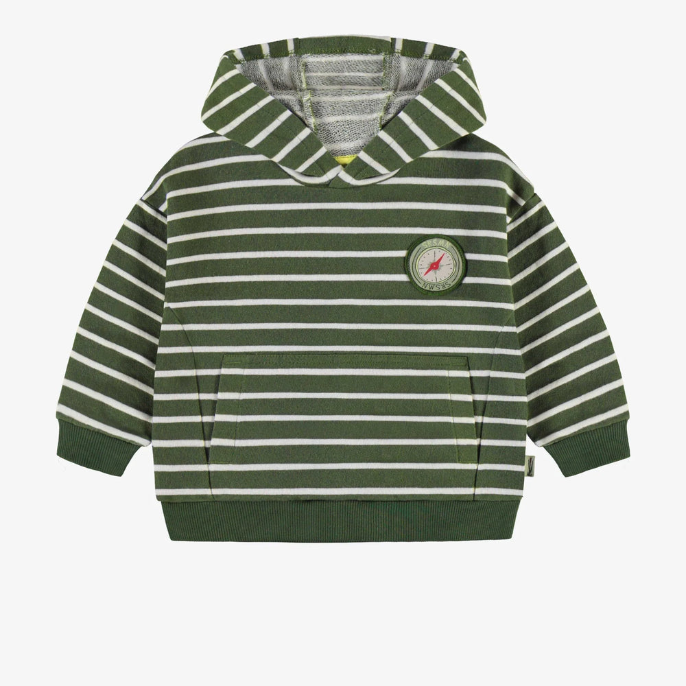 French Terry Hoodie - Forest Green Stripes