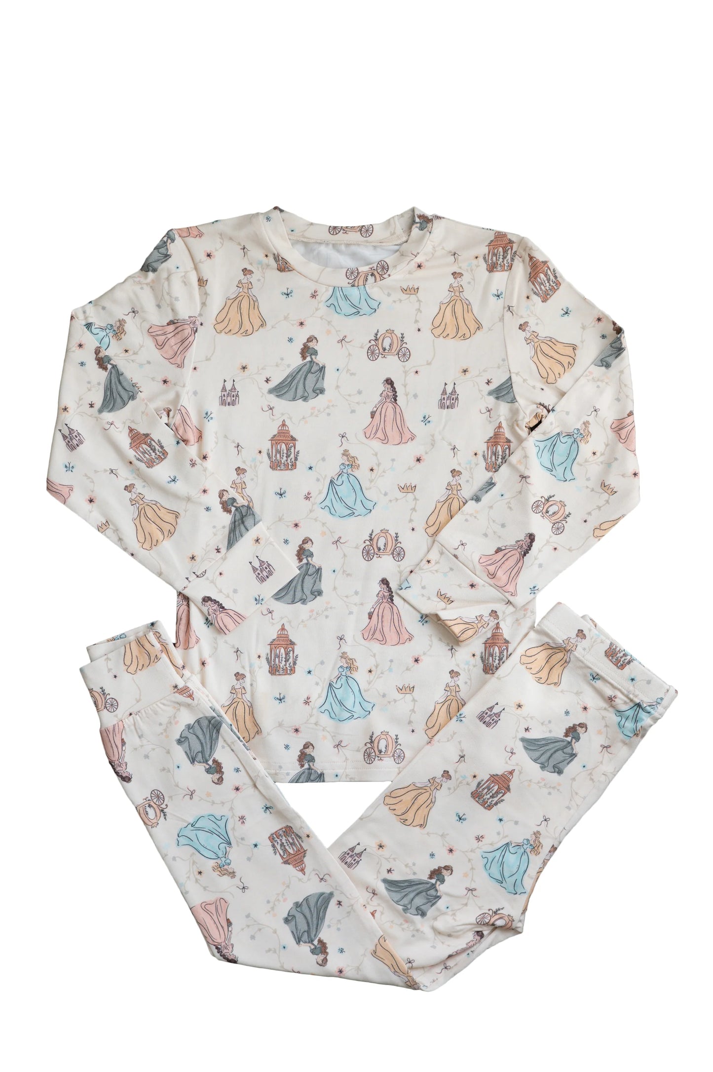 
                  
                    Bamboo lounge set with a princess print against a white background. 
                  
                