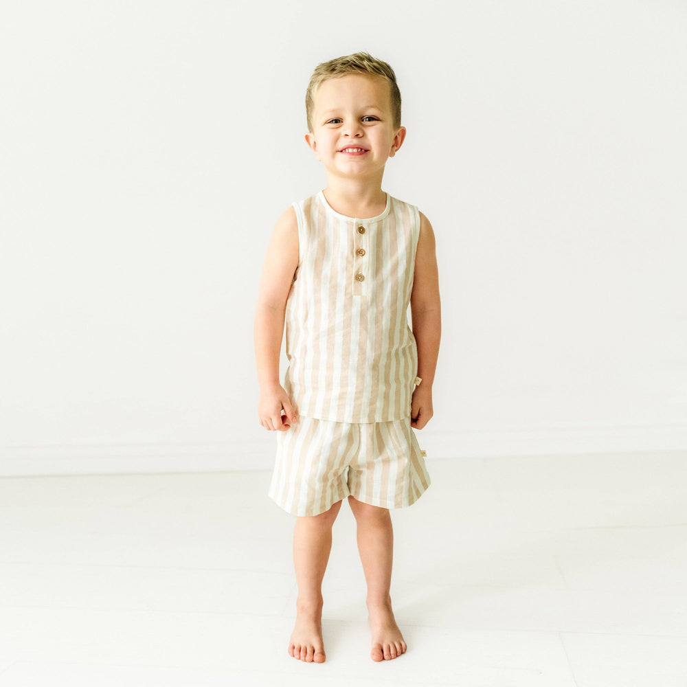 Organic Cotton Tank and Shorts Set | Beige Stripes