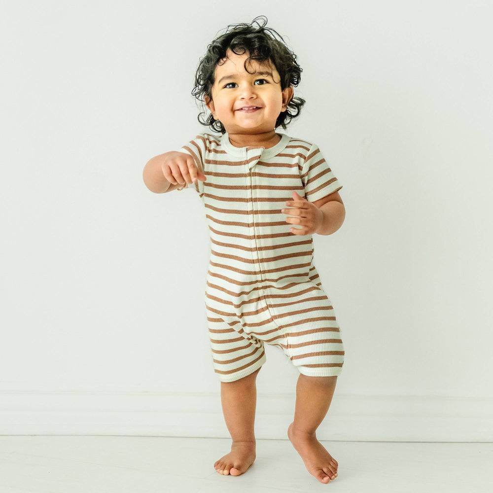 Organic Cotton Short Zip Romper | Stripes