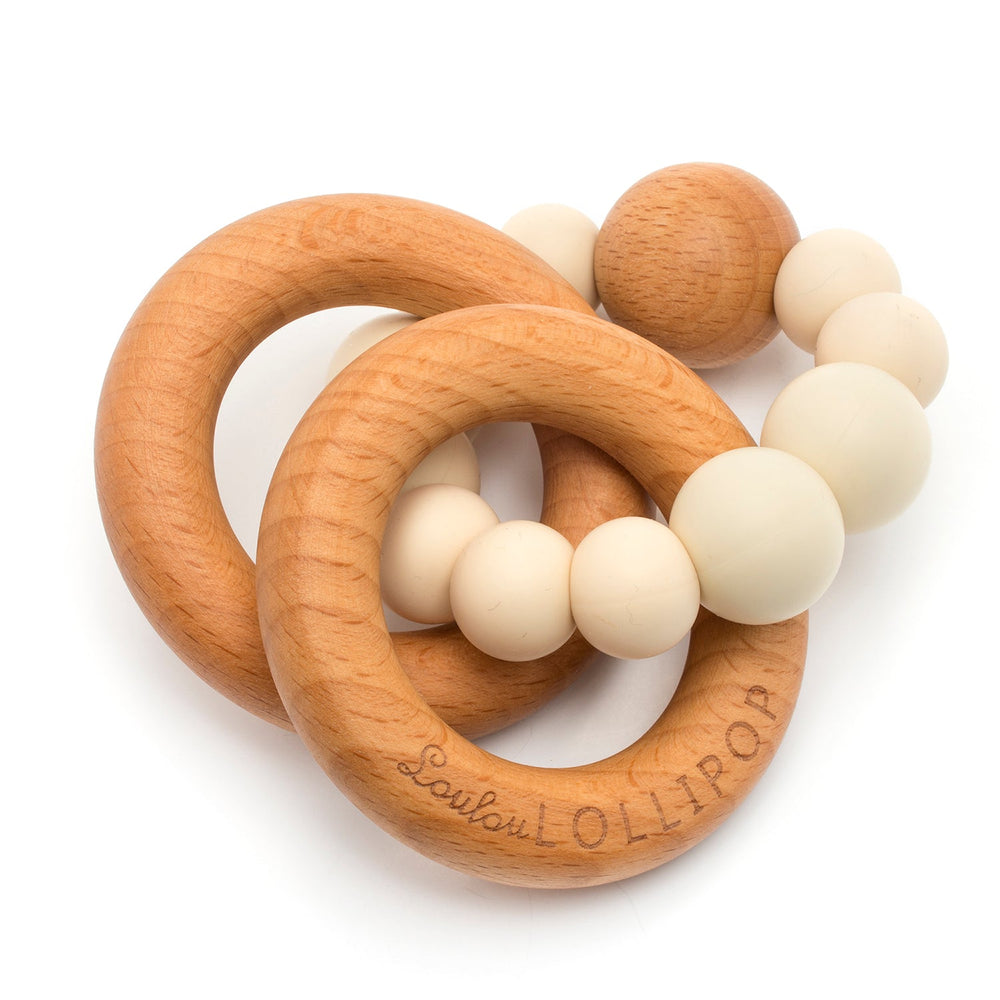 Loulou Lollipop Bubble Silicone + Wood Teether - Beige - Mama + Fawn Co.-