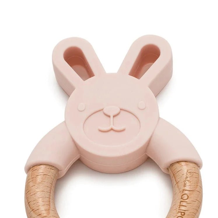 Loulou Lollipop Bunny Silicone + Wood Teether - Blush Pink - Mama + Fawn Co.-
