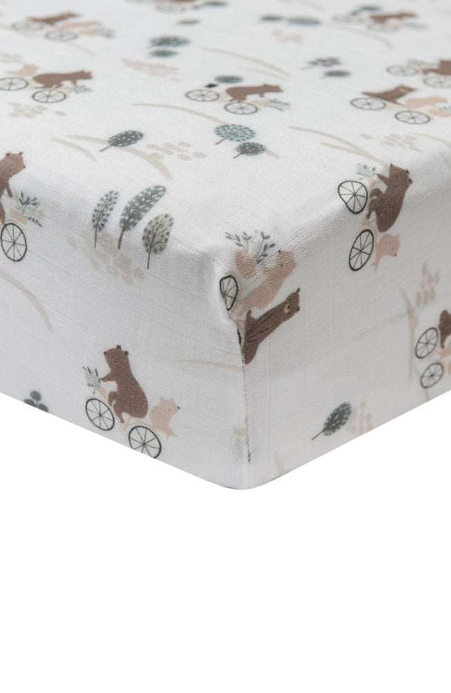 Loulou Lollipop Crib Sheet - Bears on Bikes - Mama + Fawn Co.-